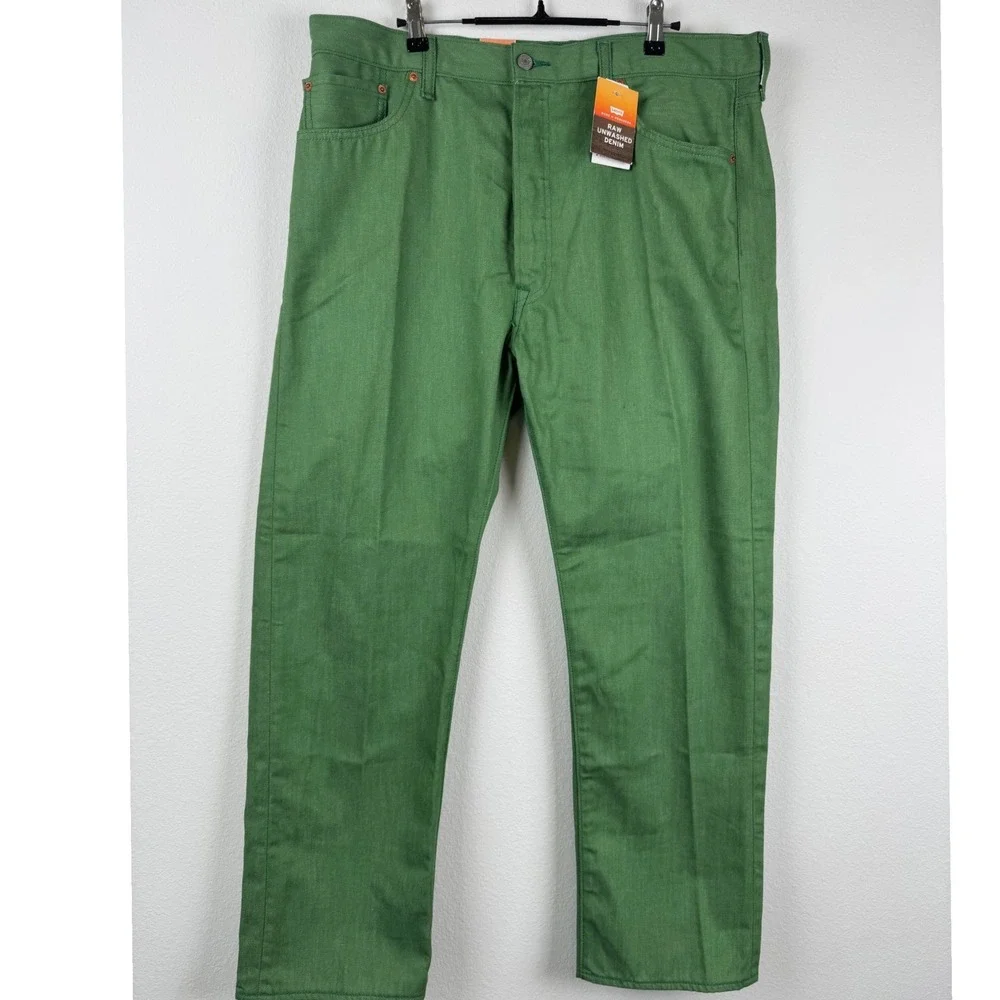Levi's 501 Jeans Men 38x30 Green New Raw Shrink-To-Fit Straight Leg Casual